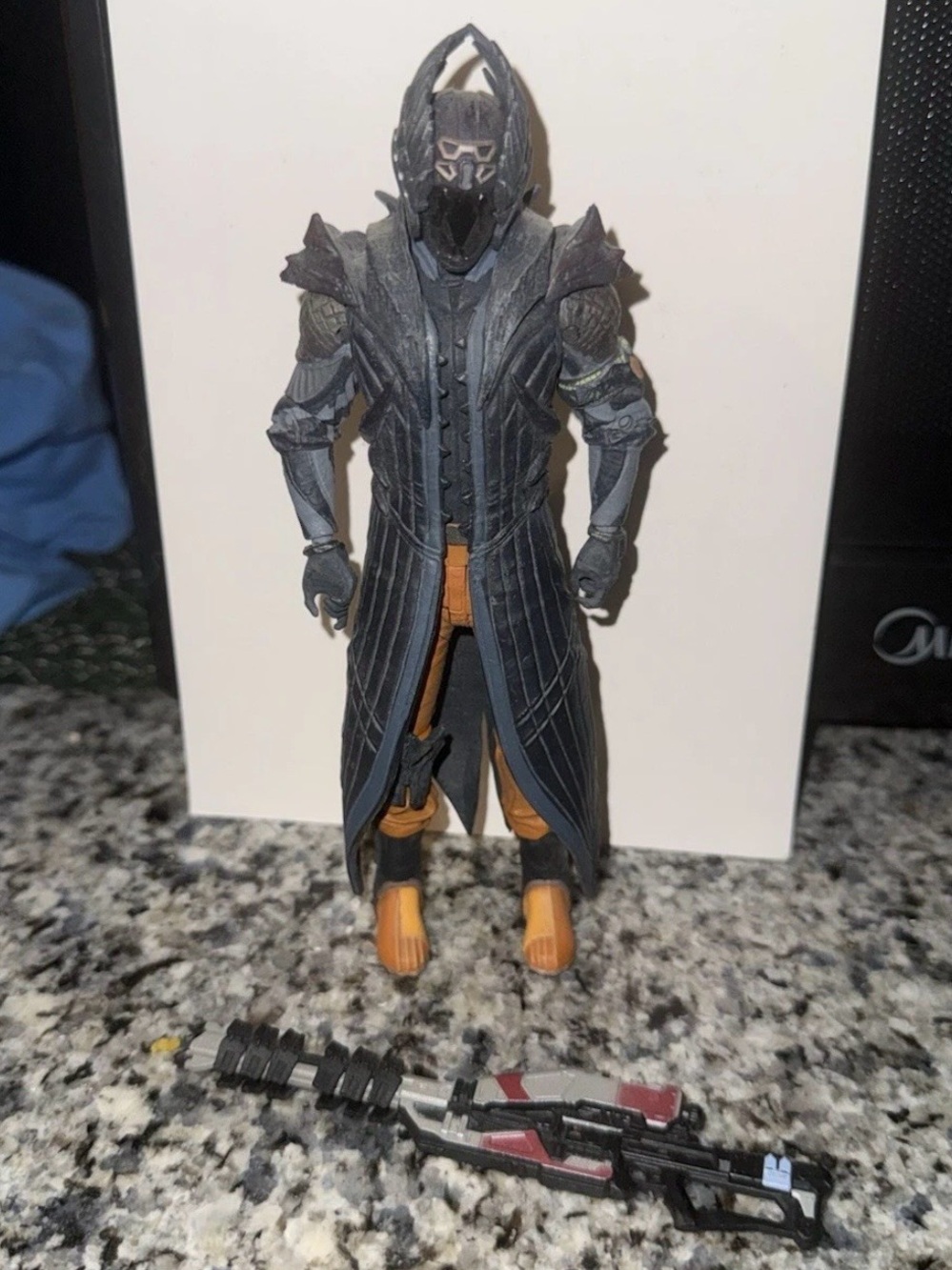 Dark Armored Action Figure with Orange Accents - Collectible Kids Figure